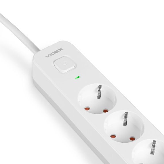 Мережевий подовжувач VIDEX ONCORD з/з 4п 3м (3x1.5мм) 3.4А USB(QC3.0) +USB-C(PD20W) з кнопкою White | Зображення 2