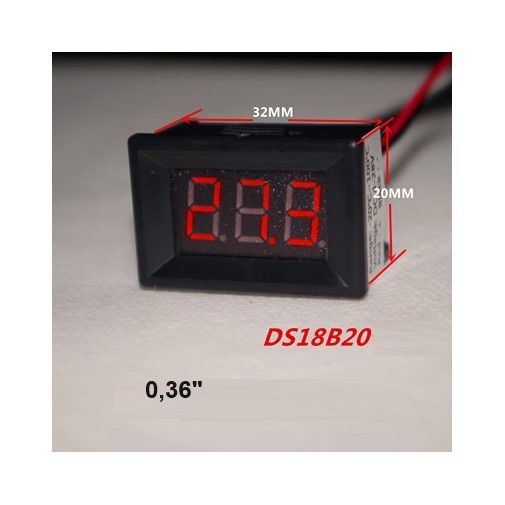 Термометр цифровой встраиваемый с датчиком DS18B20 -55 ℃ ~125 ℃ красный 4-28В | Зображення 3