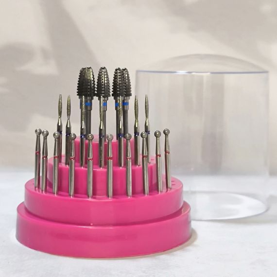 Малиновая подставка-подиум для фрез (на 48шт) с прозрачной крышкой | Зображення 1