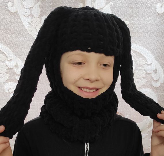 Балаклава колір 60 плюшева з вушками "зайчик" чорна puffy fine | Зображення 1