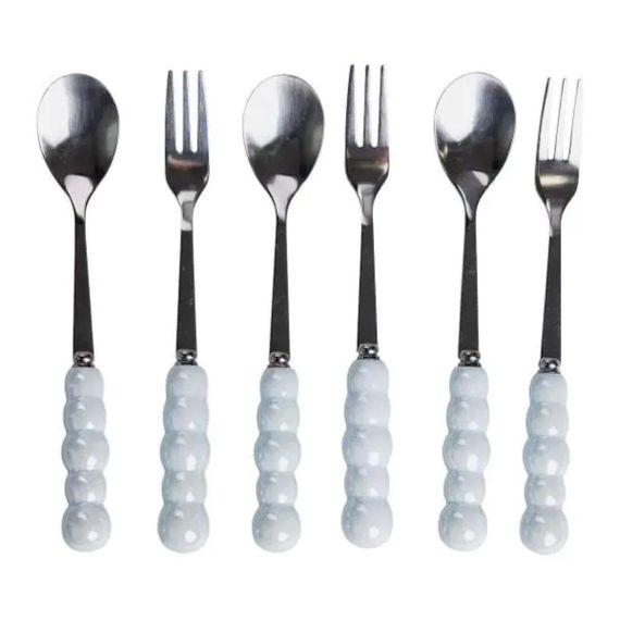 Набір десертних виделок і ложок на 3 персони з підставкою з порцелянау 7 предметів Блакитний HP-20-57 | Зображення 1