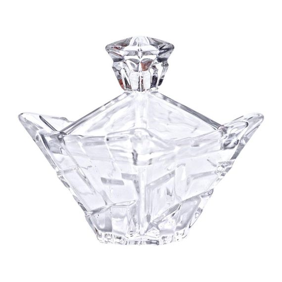 Цукорниця з кришкою 10×10×12 см ваза цукорниця квадратна скляна HP-4-118 | Зображення 1