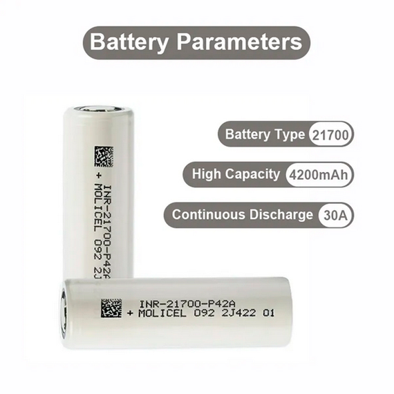 Аккумулятор 21700-P42A, Molicel, 4200 мАг, 30A | Зображення 1