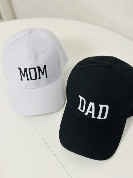 Комплект кепок бейсболка парна Тато Мама (Dad Mom) 56-60р Чорний+Білий (8089)