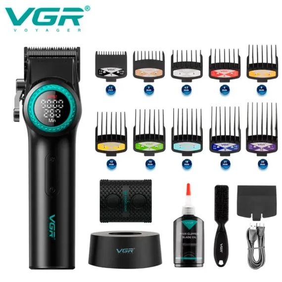 Акумуляторна машинка для стрижки VGR V-001, 10 насадок, 9000 RPM, АКБ 4600 mAh, LED дисплей | Зображення 3