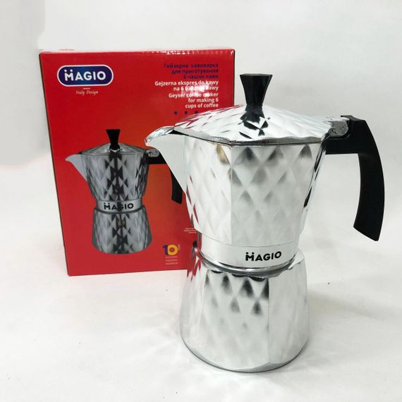 Кавоварка для дому Magio MG-1004 300 мл, Маленька кавоварка на 3 чашки, Гейзер 3 чашки, Гейзер для кави VR-48 | Зображення 4