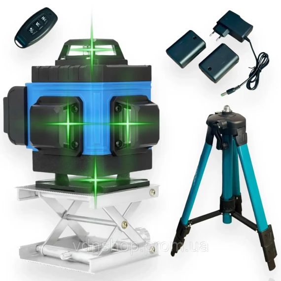 Лазерний 4D рівень акумуляторний -2 АКБ, 16 ліній, пульт дистанційного керування, цифровий дисплей, штатив, повний набір для | Зображення 2