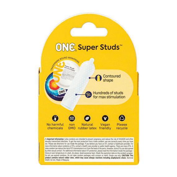 Презервативи ONE Super Studs, 3 шт, з точковим рельєфом, зі змазкою, паковання — картонна коробка | Зображення 1