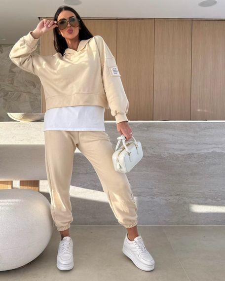Женский спортивный прогулочный костюм штаны и худи с эффектом футболки, LI2046 цвет бежевый, размер 46/48 | Зображення 3
