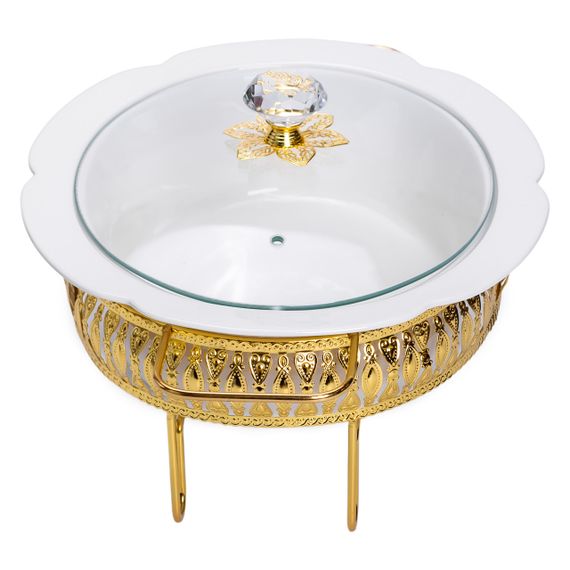 Настольная мармитница 37×26×17 (см) фарфоровая 2 (л) на металлической подставке HP-26-9 | Зображення 1