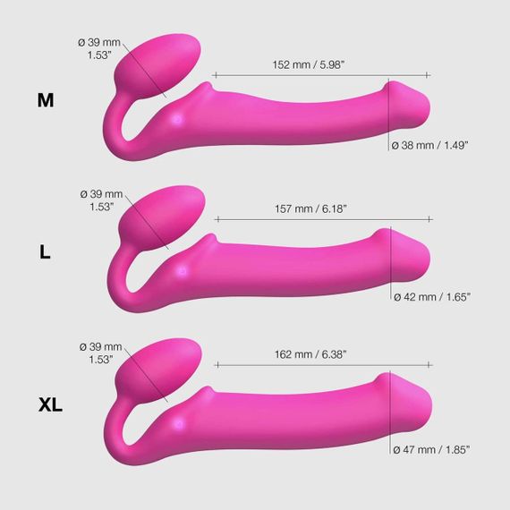 Безремневой страпон с вибрацией Strap-On-Me Vibrating Fuchsia L, диаметр 3,7 см, пульт ДУ sexstyle | Зображення 4