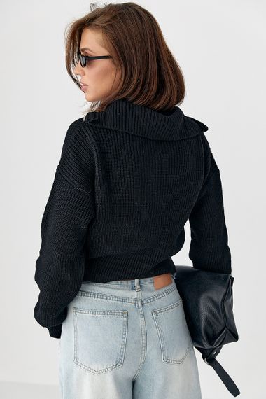 Короткий в'язаний кардиган на блискавці - чорний цвет, ONE SIZE (є розміри) | Зображення 1