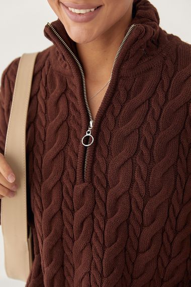 Жіночий светр із косичками - коричневий цвет, ONE SIZE (є розміри) | Зображення 3