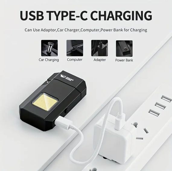 Перезаряджуваний ліхтарик-запальничка SMILING SHARK TIP-137 COB, надяскравий, з зарядкою Type-C, кишеньковий | Зображення 4