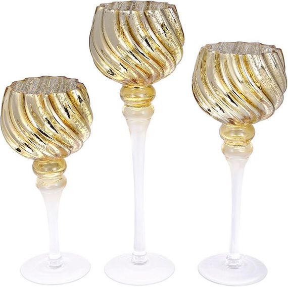 Секлянные подсвечники в наборе Кертин champagne 30см 35см 40см