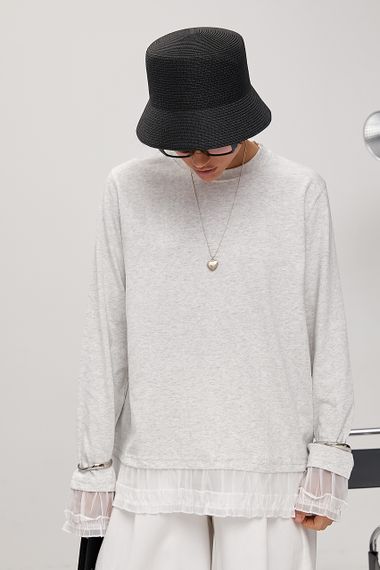 Вільний лонгслів з рюшами - світло-сірий цвет, ONE SIZE (є розміри)