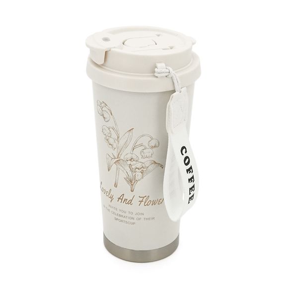 Термокухоль пластиковий Merlion Coffee, з трубочкою, об'єм 500мл., колба з нержавіючої сталі, біла