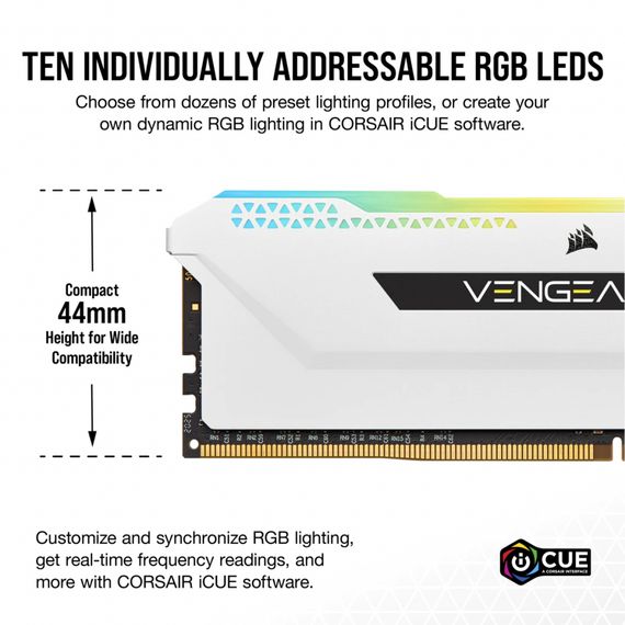 Модуль пам'яті для комп'ютера DDR4 16GB (2x8GGB) 3600 MHz Vengeance RGB Pro SL White Corsair (CMH16GX4M2D3600C18W) | Зображення 3