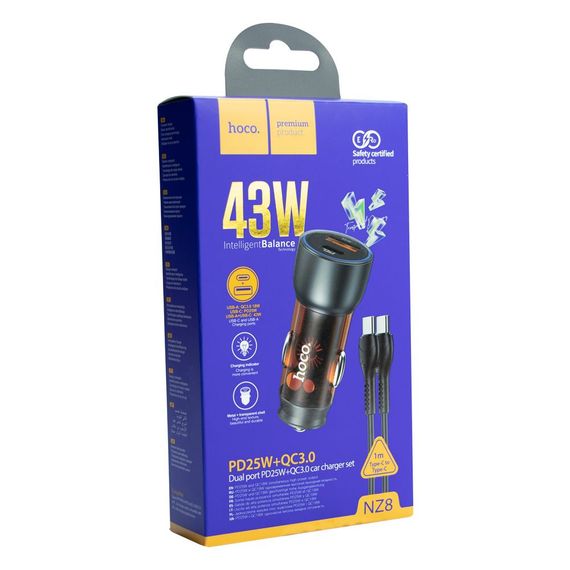 Автомобільне зарядне пристрій Швидке зарядження XPRO NZ8 Sprinter 43W PD25W+QC3.0 Type-C to Type-C (37376-01_231) | Зображення 6