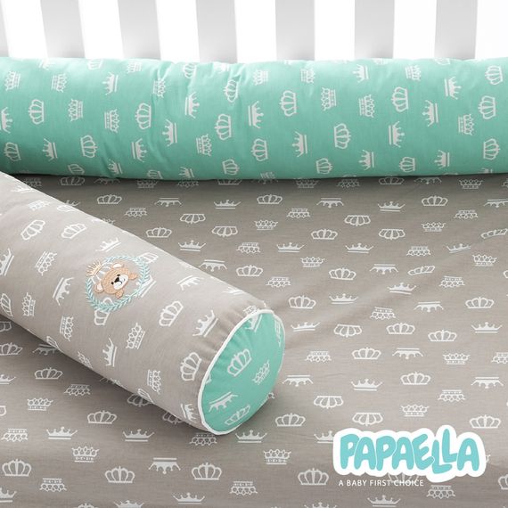 Защитные бортики-валики в детскую кроватку 2 шт ТM PAPAELLA 60х15 см, 120х15 см хлопок корона мята/беж | Зображення 3