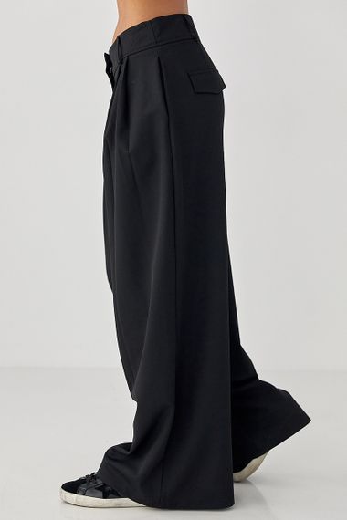 Класичні однотонні штани-палаццо зі складками - чорний цвет, S (є розміри) | Зображення 4