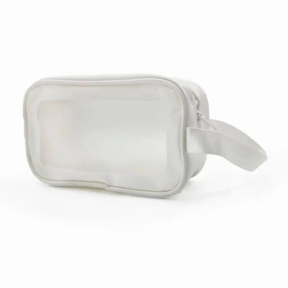 Косметичка прозрачная с черной окантовкой и ручками на молнии 19,5*13*8  Белая