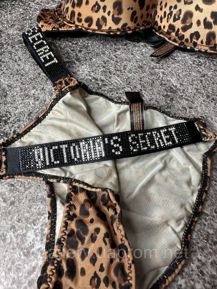 Комплект Вікторія Сікрет зі стразами та Пуш-Ап, подарунковий комплект Victoria's Secret.Бразиліана 75С, Леопардовий | Зображення 3