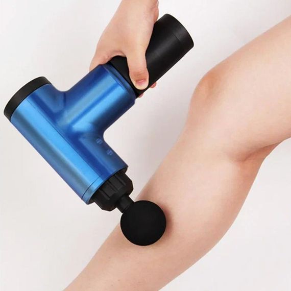 Ручний масажер для тіла Fascial Gun KH-32, Синій / М'язовий вібромасажер для спини зі змінними насадками | Зображення 1