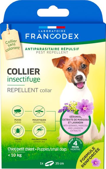 Нашийник від бліх та кліщів Francodex Repellent Collar для собак вагою до 10 кг та цуценят, 35 см