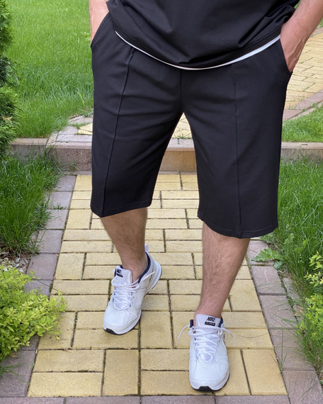 Мужские черные свободные шорты в стиле оверсайз до колен DE9579 цвет черный, размер М