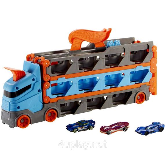 Трек автовоз Хот Вілс. Вантажівка транспортер на 20+ машинок. Hot Wheels Speedway Hauler Storage Carrier. 3 машинки в комплекті | Зображення 2