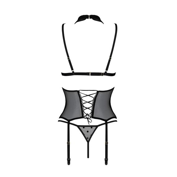 Корсет з відкритими грудьми Passion DOMINICA CORSET L/XL black, пажі для панчіх, стрінги | Зображення 3