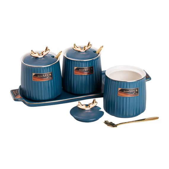 Набір банок з підставкою для сипучих продуктів, 400 мл, сині HP-15-32 | Зображення 3