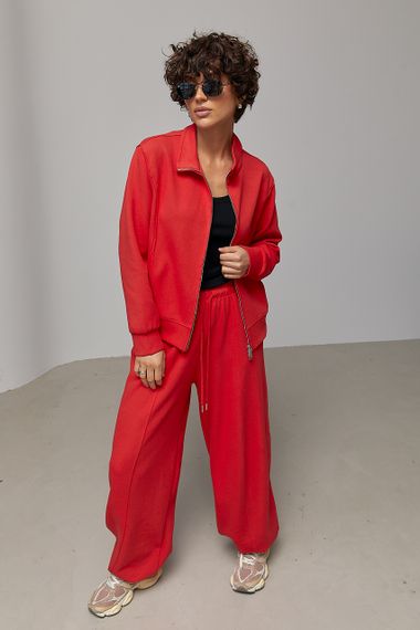 Однотонний спортивний костюм з кофтою на блискавці та штанами багі - червоний цвет, M (є розміри) | Зображення 4