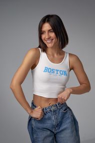 Майка в рубчик с принтом Boston - голубой цвет, S (есть размеры)