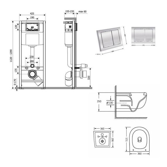 Готове рішення Qtap для ванної кімнати: підвісний унітаз Taurus Ultra Quiet 515×360×350 + комплект інсталяції Nest 4 в 1 | Зображення 1