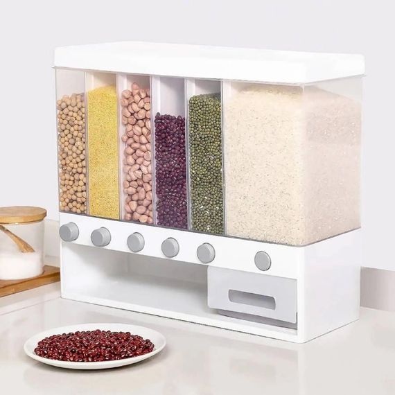 Диспенсер для сыпучих продуктов с дозатором, 6 отделений / Кухонный органайзер с мерным контейнером / | Зображення 4