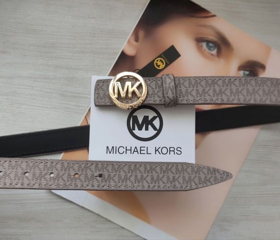 Модний шкіряний ремінь Michael Kors капучіно пряжка gold | Зображення 1