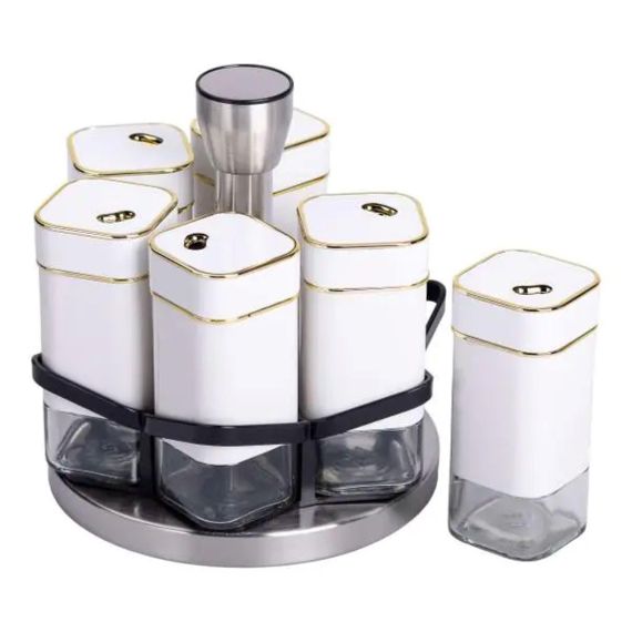Набір для спецій 6 ємностей карусель для приправ на підставці Білий HP-1314 | Зображення 2