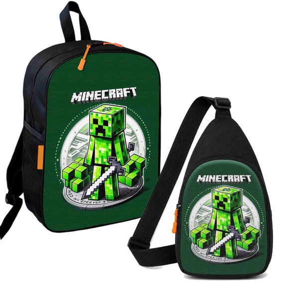 Набор Minecraft Крипер с мечем 2 в 1: детский рюкзак + сумка-слинг, для мальчика и девочки 7–9 лет (6187)
