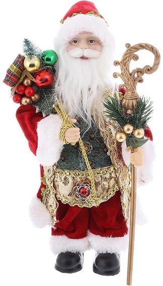 Інтерєрна новорічна фігурка Santa з подарунками 30см червоний із зеленим
