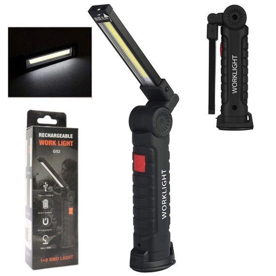 Аккумуляторный переносной фонарь с магнитом и USB, WORKLIGHT-W51-SMD+COB / Светодиодная кемпинговая лампа | Зображення 8