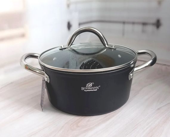 Каструля Bohmann BH-7421-20, 2.5 л, 20 см, алюмінієва з кришкою та антипригарним покриттям