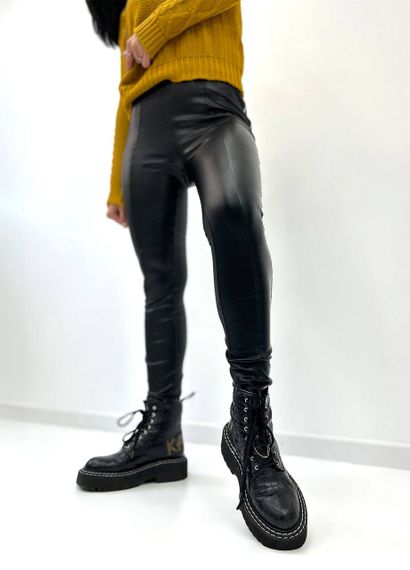 Женские теплые кожаные лосины на меху GF01614 цвет черный, размер 42 | Зображення 3