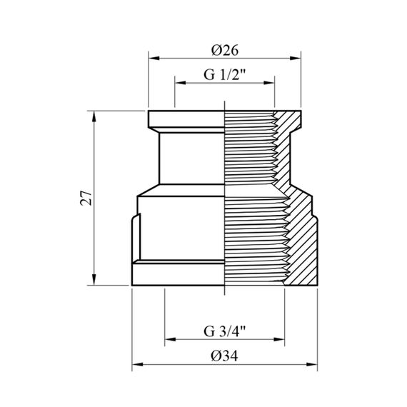 Муфта перехідна посилена LexLine 3/4"х1/2" ВВ нікельована НК0311-Вн | Зображення 1