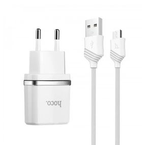 Набір СЗУ HOCO C12 Smart+кабель Micro, 2xUSB, 2.4A, кабель 1м, White, Blister