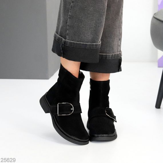Стильные замшевые черные ботинки с утеплителем низкий ход | Зображення 8