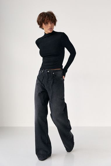 Базовий тонкий гольф з горловиною-стійкою - чорний цвет, M (є розміри) | Зображення 2