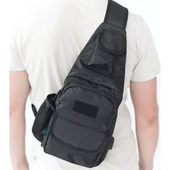 Мужская тактическая сумка, большая укрепленная сумка-слинг через плечо черная | Зображення 2