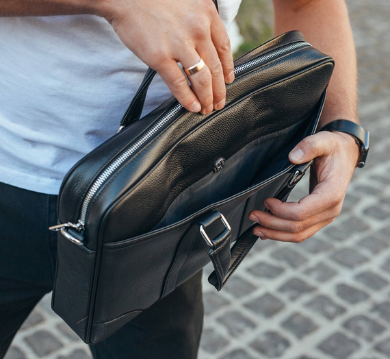 Шкіряна чоловіча сумка для документів та ноутбука чорна SL-21511 | Зображення 5